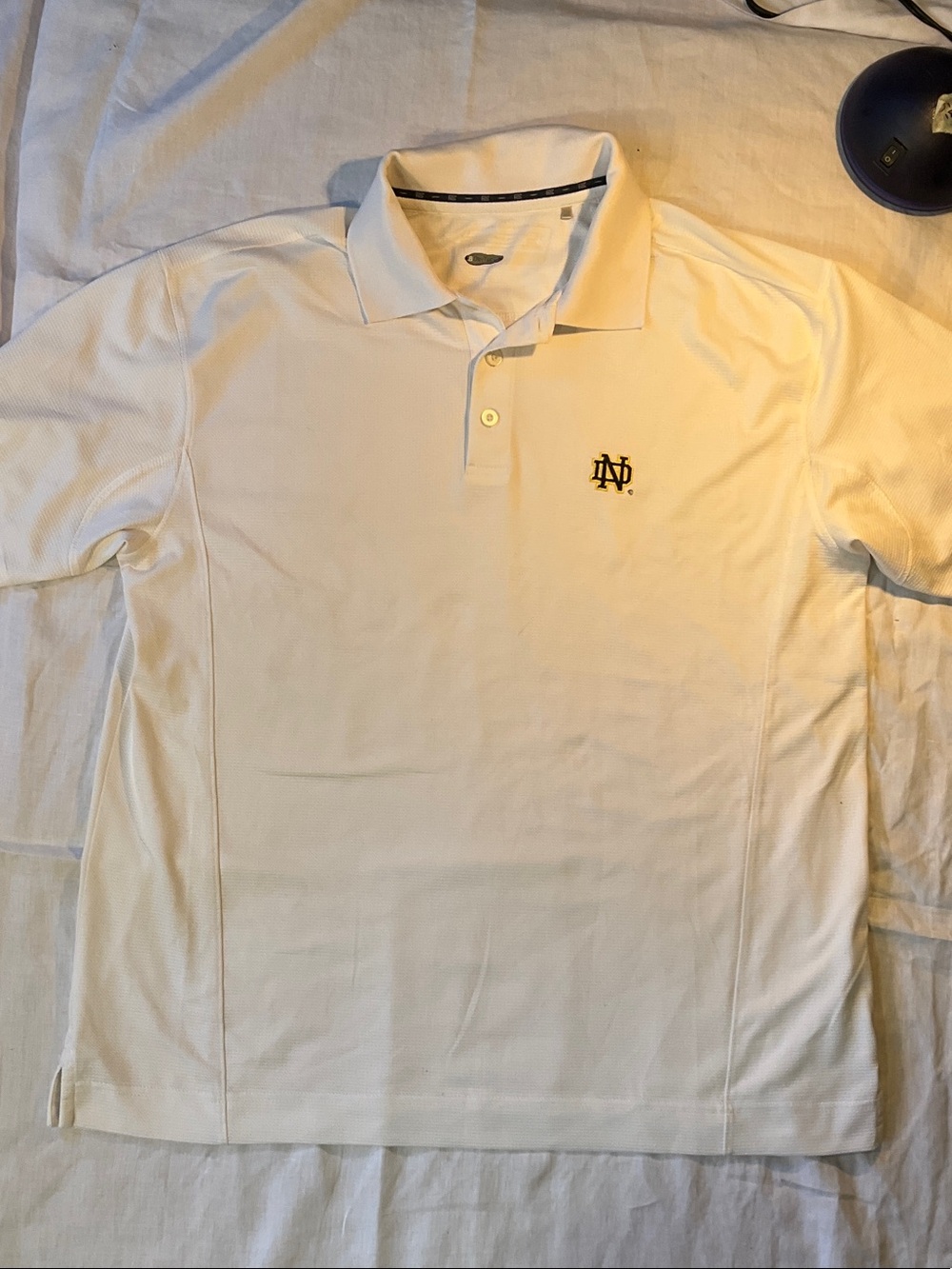 Cutter & Buck White Polo with Navy and Gold ND Logo